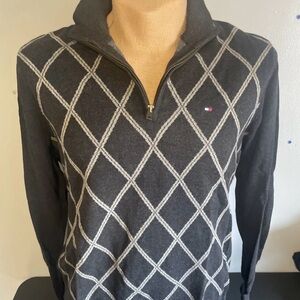 Tommy Hilfiger Black and Gray Argyle Sweater XL